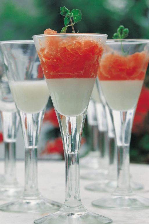 Savory Tomato Ice with Oregano and Almond Milk Pudding (1992) - elBulli restaurante - Gastronomia molecular - Ferran Adrià prato iconico