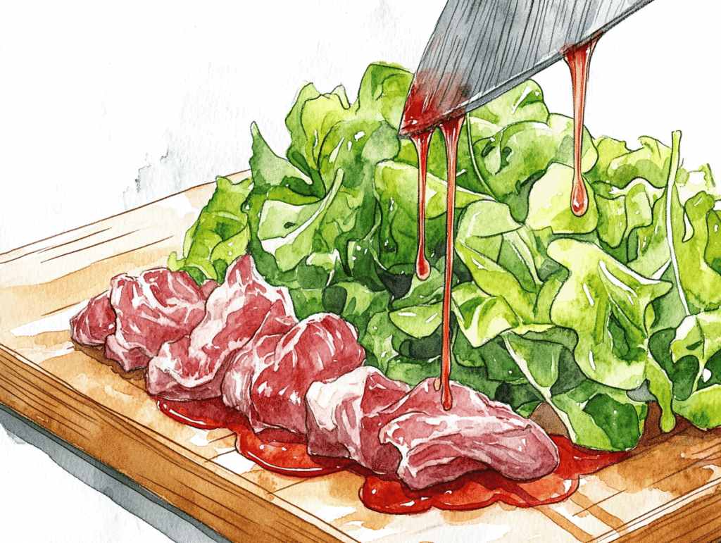 Ilustração ainda sem descrição, na matéria sobre contaminação cruzada no Blog Sobre Restaurantes.